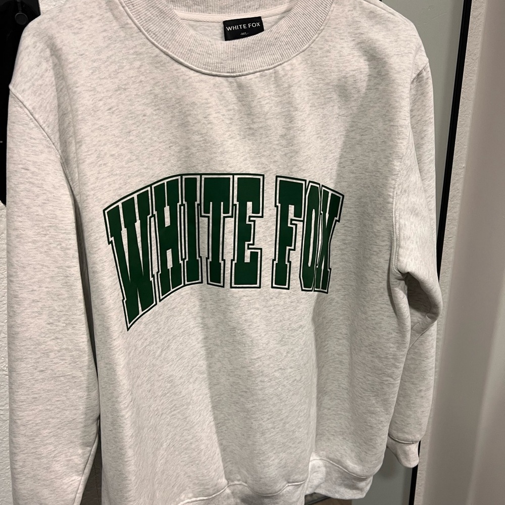 White Fox Boutique Gray crewneck Sweatshirt with Green Logo